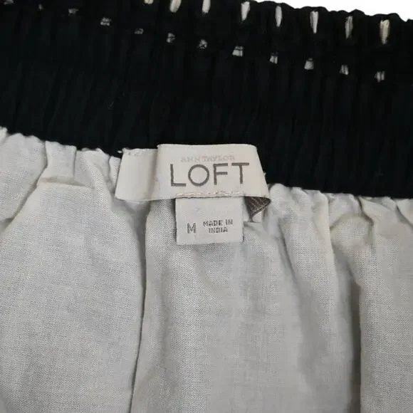LOFT Womens M Black White Eyelet A-Line Skirt - Picture 6 of 7